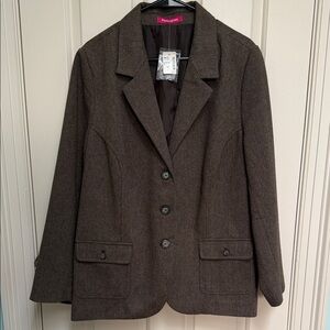 NWT Penningtons sz 22 Brown textured blazer jacket single breasted nice seams